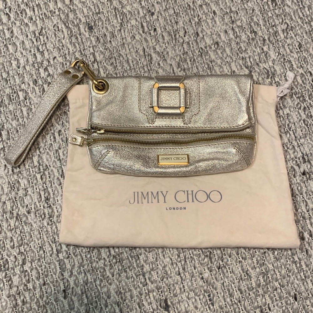 Jimmy Choo metallic gold leather clutch
